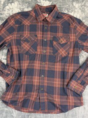 Wrangler Mens Large Plaid Long Sleeve Western Shirt Red/Blue